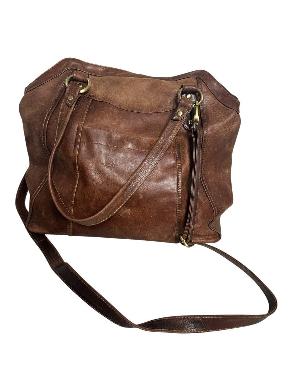 The Leather Store Large Brown Leather Slouchy Tote Laptop Friendly Crossbody